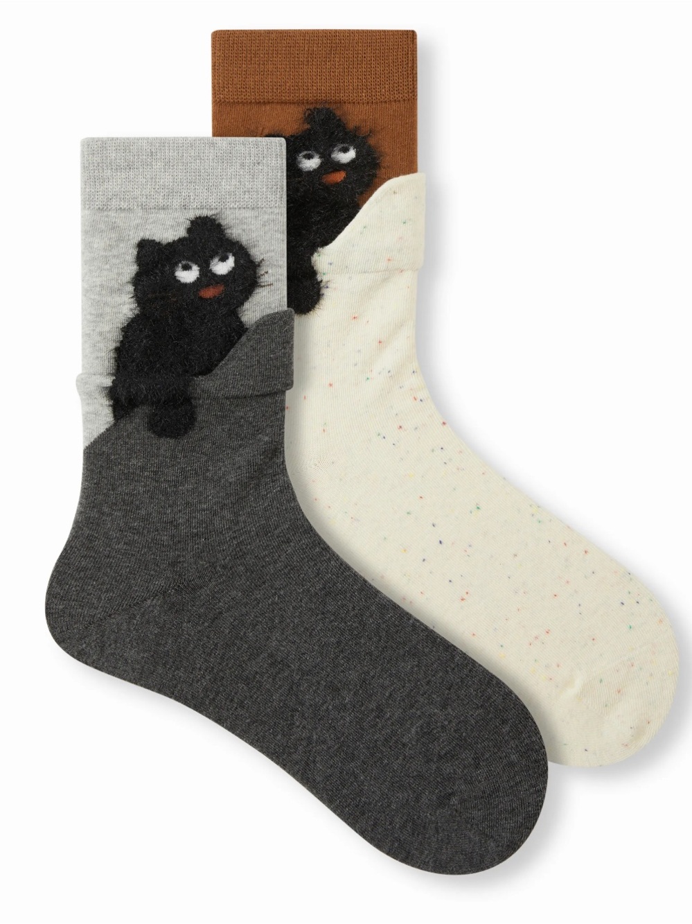 NWT - Cider Cat-in-Pocket socks (2 Pairs) in Brown/Cream & Black/Charcoal